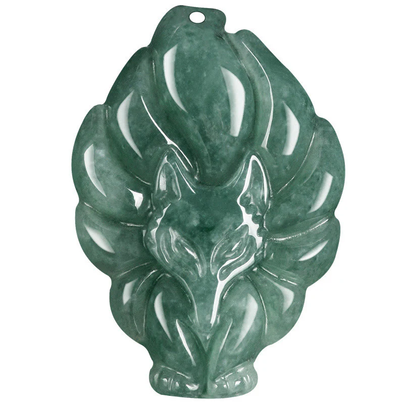 Natural Green Jade Nine Tailed Fox Luck Necklace Pendant