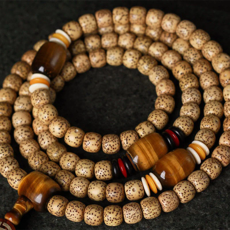 Renbeads 108 Mala Beads Bodhi Seed Tiger's Eye Fu Character Peace Bracelet