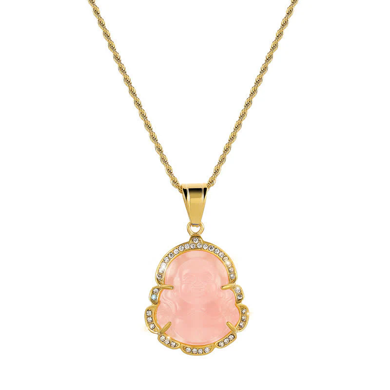 18K Gold Filled Laughing Buddha Jade Luck Necklace Pendant