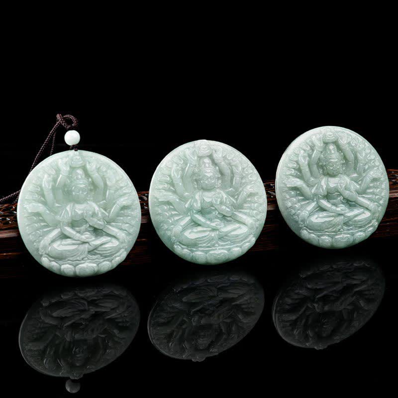 Renbeads Thousand-Hand Kwan Yin Avalokitesvara Jade Blessing String Necklace Pendant