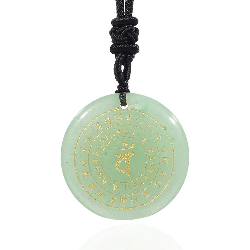Sanskrit Mantra Various Crystal Black Obsidian Green Aventurine Strength Necklace Pendant