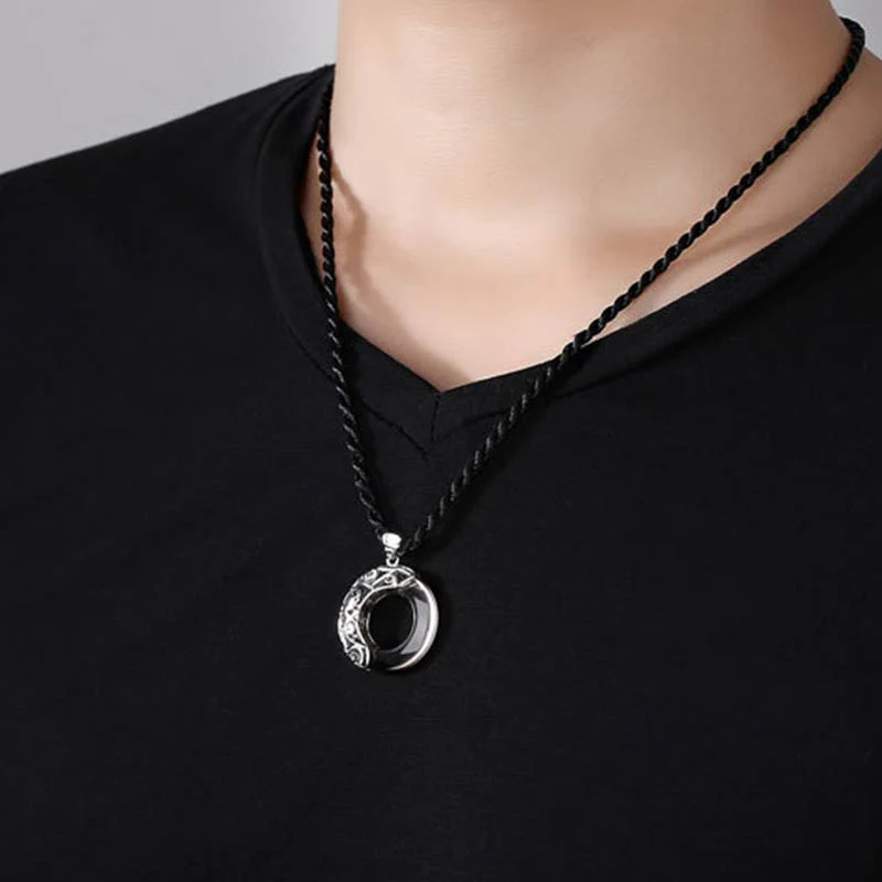 12 Constellations Zodiac Ice Obsidian Blessing Round Pendant Necklace