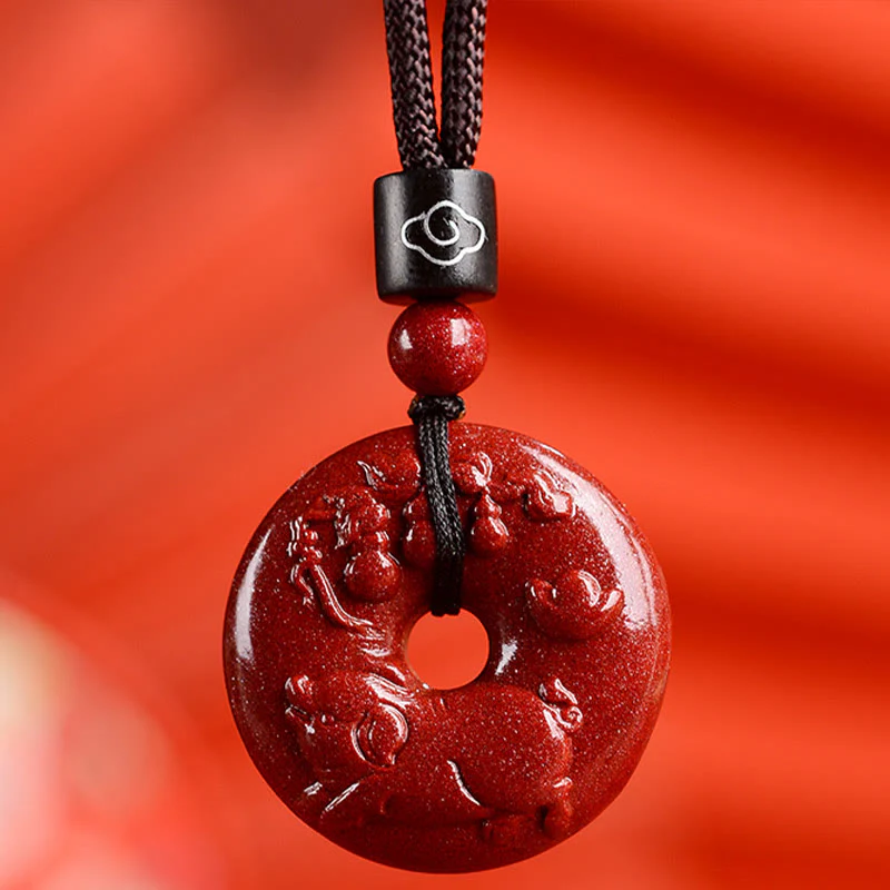 Chinese Zodiac Cinnabar Peace Buckle Necklace Pendant