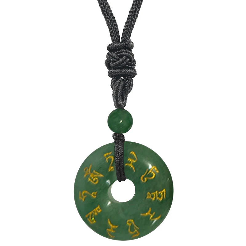 Green Tara Mantra Natural Various Crystal Black Obsidian Necklace Pendant