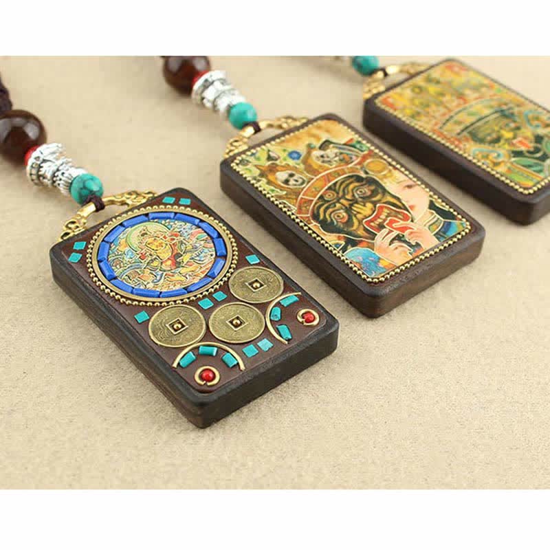 Tibet God of Wealth Thangka Ebony Necklace Pendant