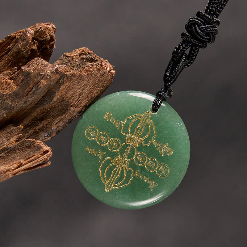 Vajra Dorje Sanskrit Pattern Natural Various Crystal Black Obsidian Fulfillment Necklace Pendant