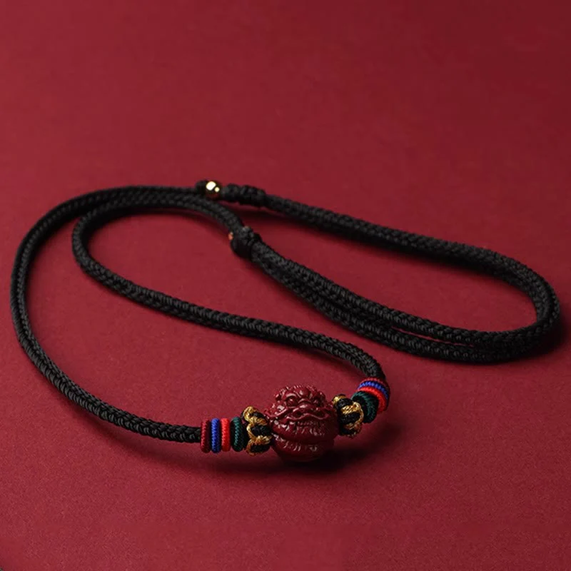 Cinnabar Chinese Zodiac Black String Blessing Necklace Pendant