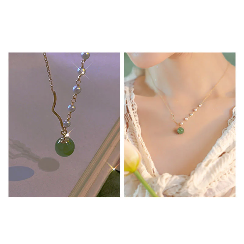 Natural Hetian Jade Pearl Luck Bead Necklace Pendant