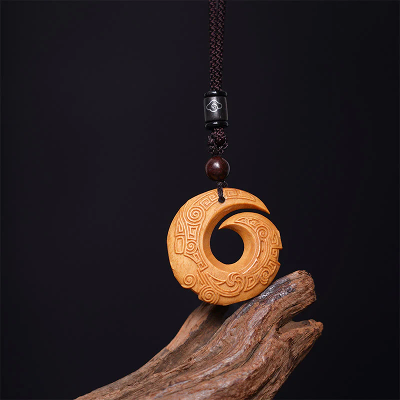 Ebony Wood Sandalwood Good Luck Design Pattern Peace Necklace Pendant