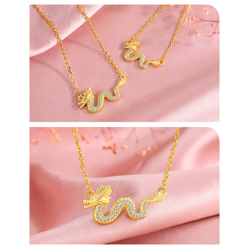 925 Sterling Silver Year of the Dragon Auspicious Golden Dragon Luck Chain Necklace Pendant