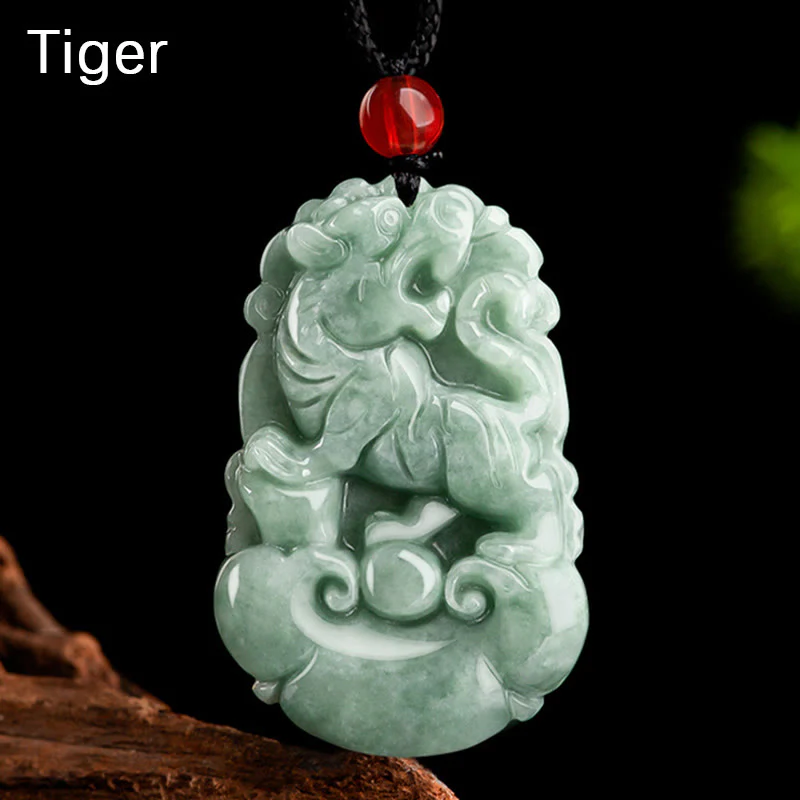 Natural Green Jade 12 Chinese Zodiac Luck Prosperity Necklace Pendant