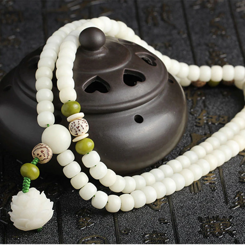 White Jade Bodhi Lotus Mala Harmony Jewelry