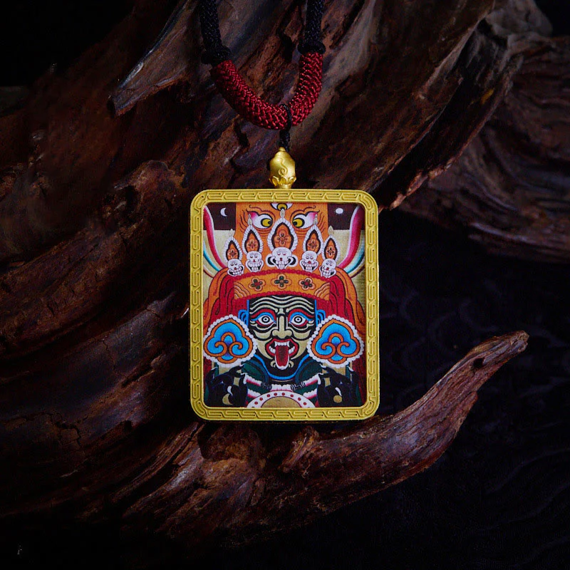 Tibetan Nine-Tailed Fox Yellow God of Wealth Painted Thangka Hope Necklace Pendant