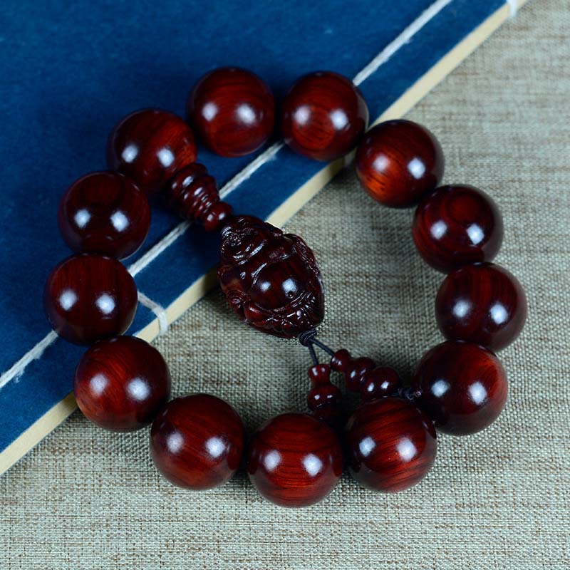 Small Leaf Red Sandalwood Laughing Buddha Protection Bracelet
