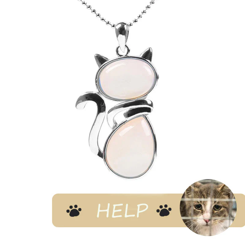 Cute Cat Pattern Natural Crystal Protection Pendant Necklace