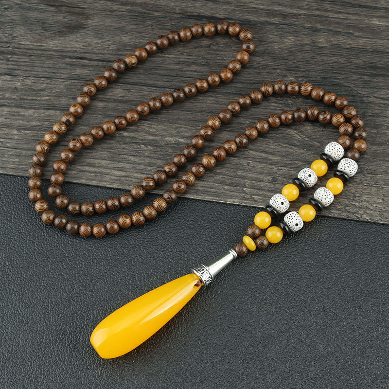 Tibetan Wenge Wood Bodhi Seed Agate Balance Peace Necklace Pendant