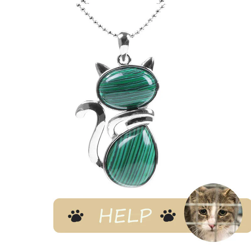 Cute Cat Pattern Natural Crystal Protection Pendant Necklace