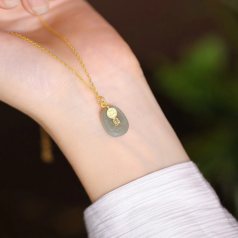 925 Sterling Silver Natural Cyan Hetian Jade Luck Laughing Buddha Butterfly Necklace Pendant