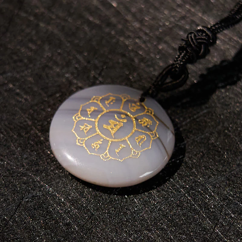 Om Mani Padme Hum Natural Various Crystal Black Obsidian Strength Necklace Pendant