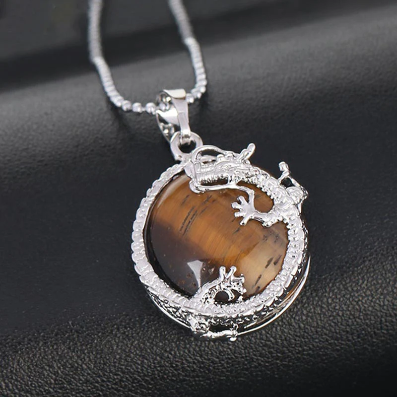 Chinese Dragon Natural Quartz Crystal Healing Necklace Pendant