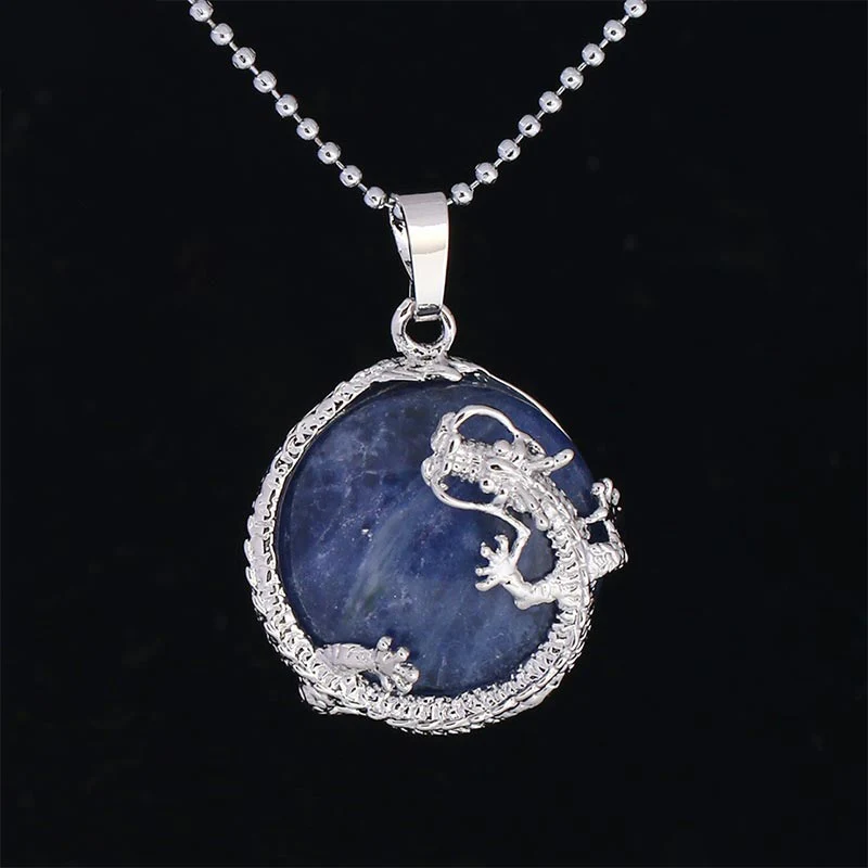 Chinese Dragon Natural Quartz Crystal Healing Necklace Pendant