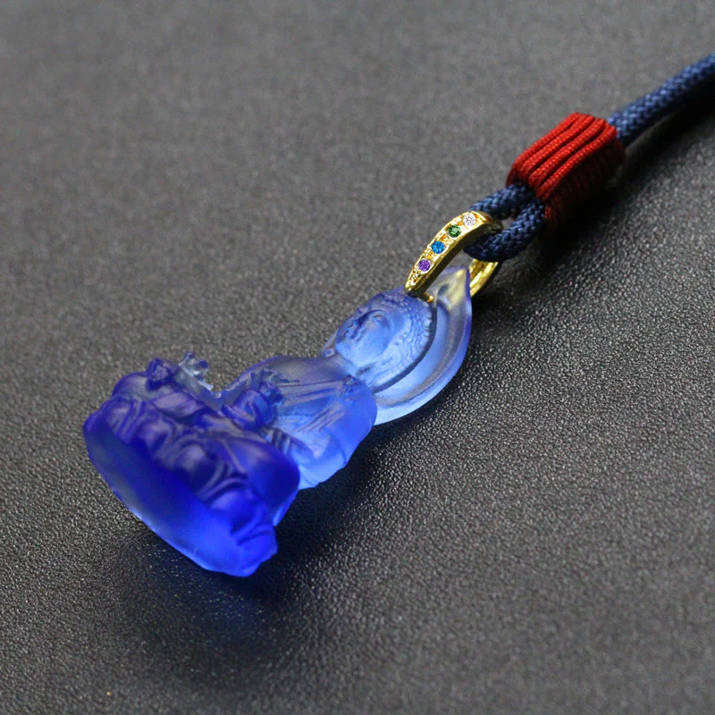 Blue Tathagata Buddha Medicine Buddha Liuli Crystal Amulet Necklace Pendant