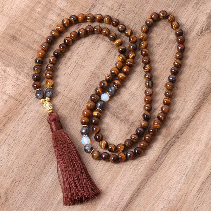 Tibetan Tiger Eye Beaded Tassel Pendant Necklace