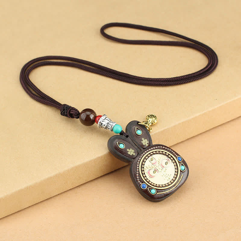 Ebony Five God of Wealth Thangka Necklace Pendant