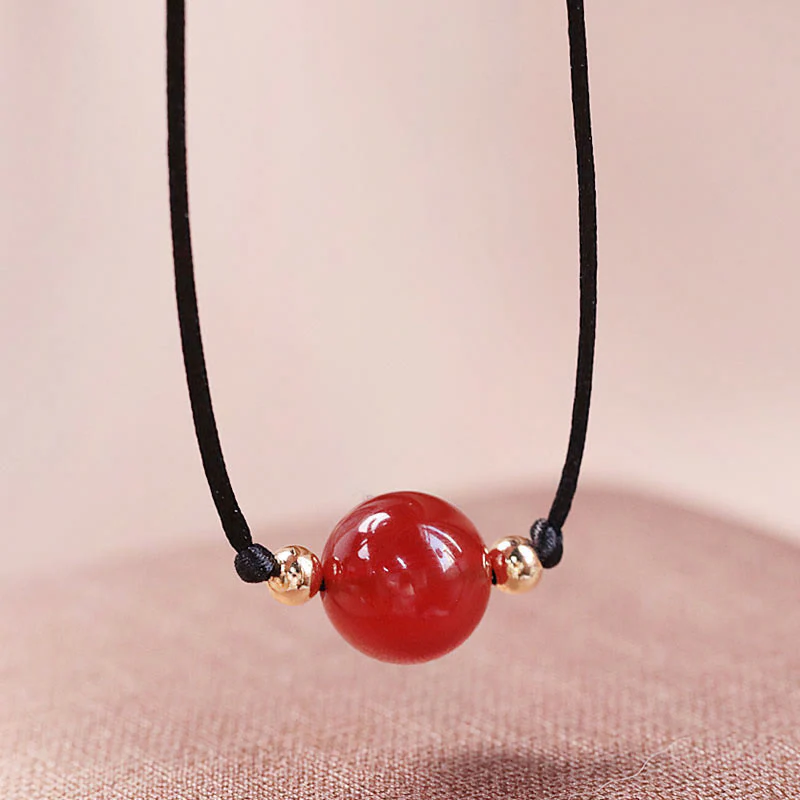 Natural Red Agate Chalcedony String Bead Bracelet Necklace Pendant for Self-acceptance and Confidence