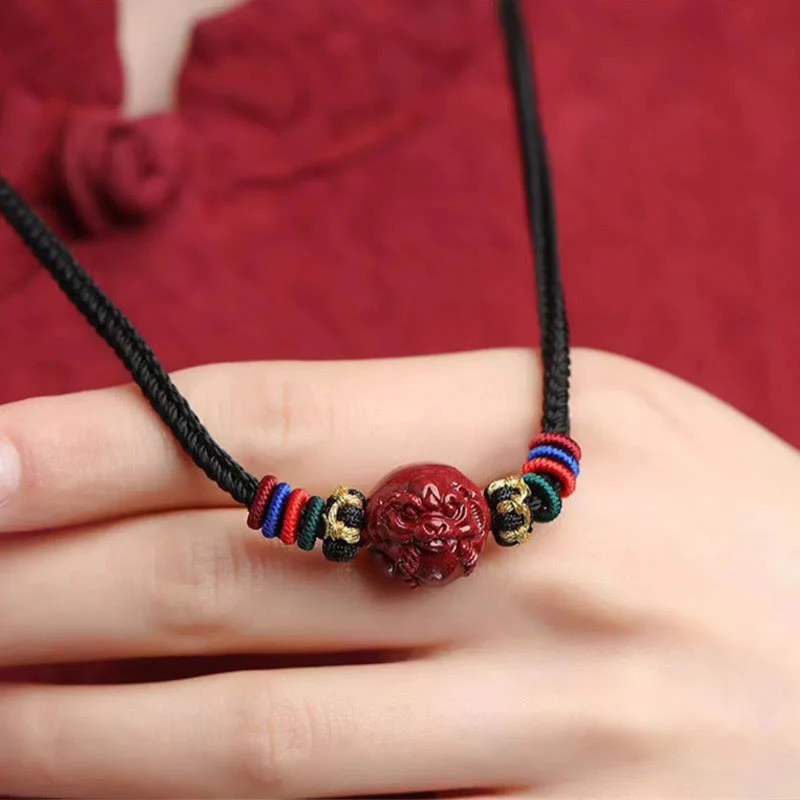 Cinnabar Chinese Zodiac Black String Blessing Necklace Pendant
