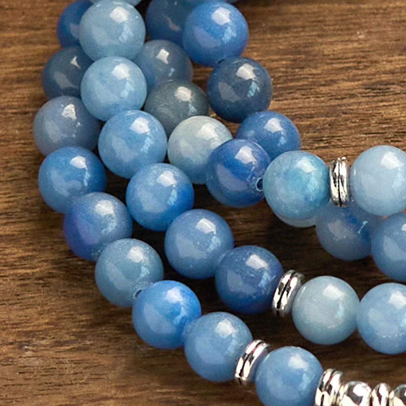 108 Mala Beads Multi-layer Natural Blue Aventurine Lotus Calming Bracelet