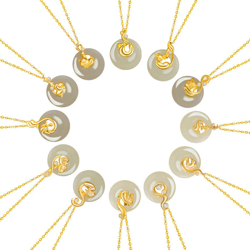 Chinese Zodiac Hetian Jade 925 Sterling Silver Abundance Necklace Pendant