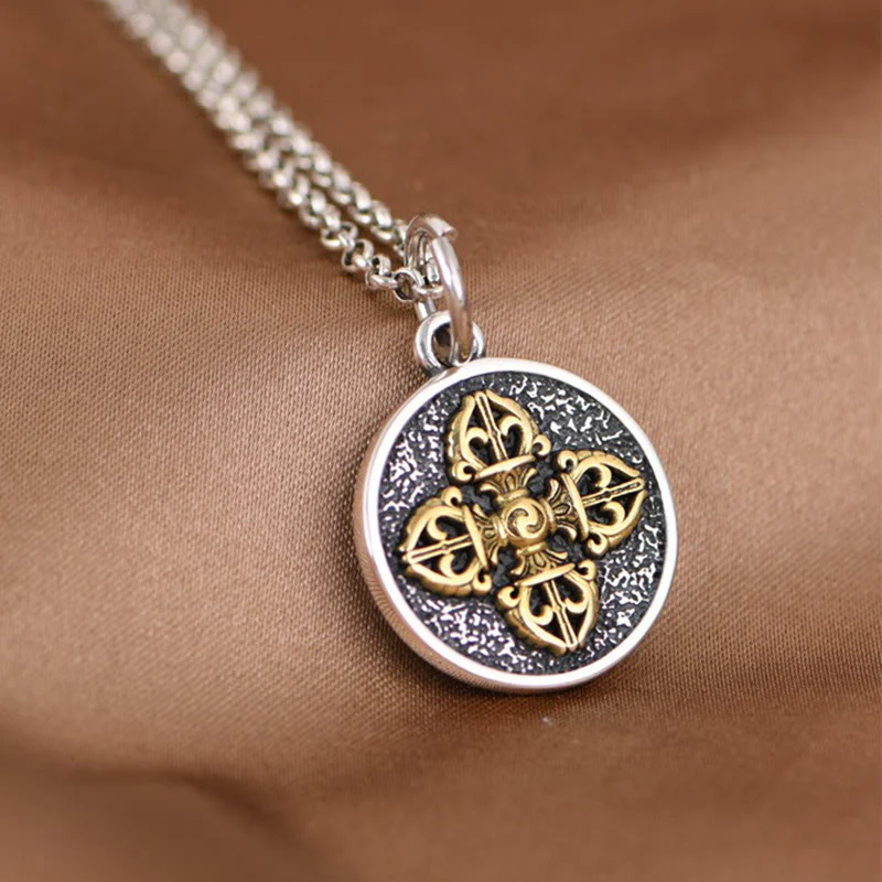 Renbeads 925 Sterling Silver Double Dorje Vajra Blessing Necklace Pendant