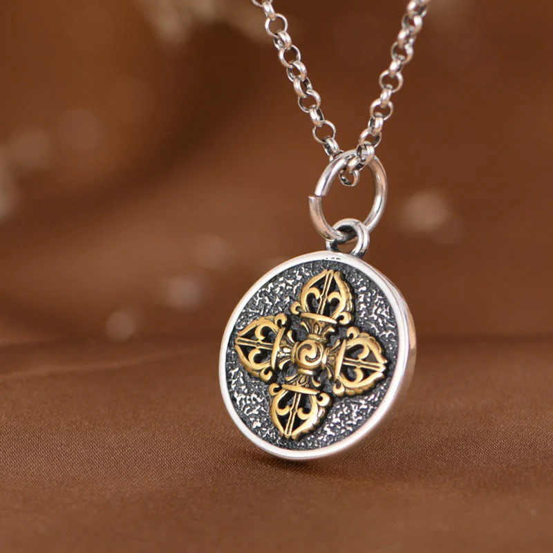 Renbeads 925 Sterling Silver Double Dorje Vajra Blessing Necklace Pendant