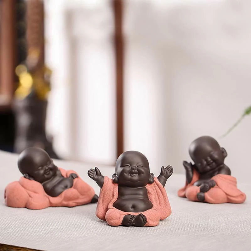 Always Smiling Purple Clay Laughing Buddha Statue Decoration
