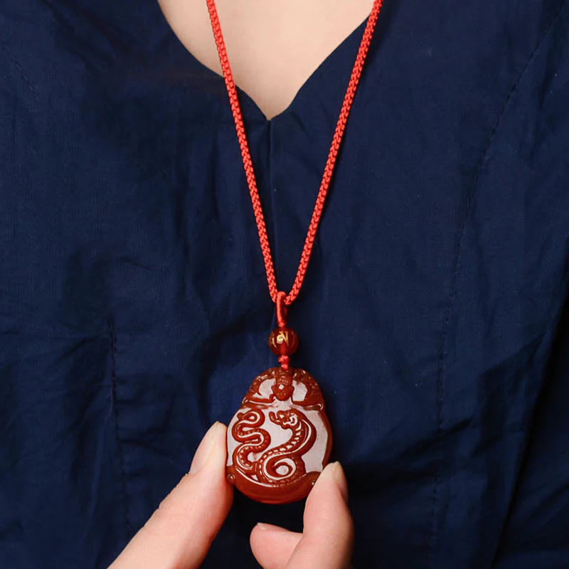 Chinese Zodiac Red Agate Calming Necklace Pendant