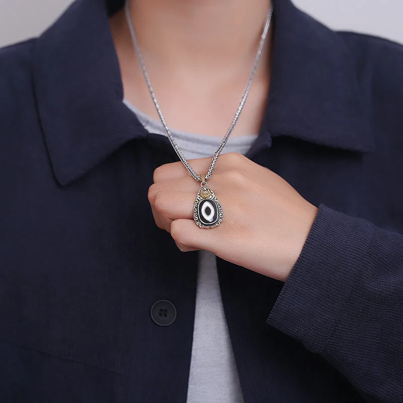 Renbeads Tibet Dzi Bead Garuda Pattern Copper Metal Wealth Necklace Pendant