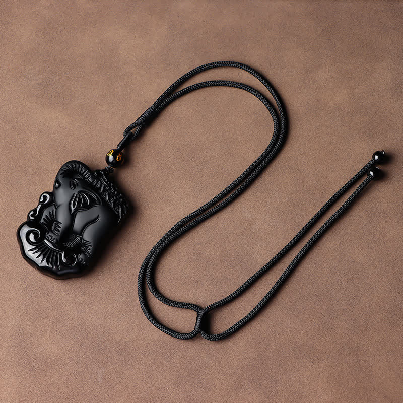 Black Obsidian Elephant Protection Necklace Pendant Keychain