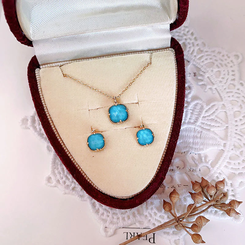 925 Sterling Silver Plated Gold Turquoise Protection Ring, Earrings, and Necklace Pendant Set