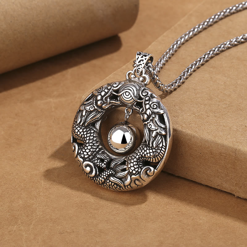 Renbeads Double Dragon Playing Bead Copper Protection Necklace Pendant