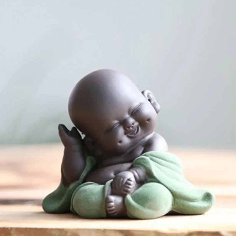 Always Smiling Purple Clay Laughing Buddha Statue Decoration