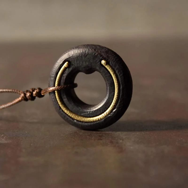 Zen Circle Ebony Wood Peace Calm Necklace Pendant