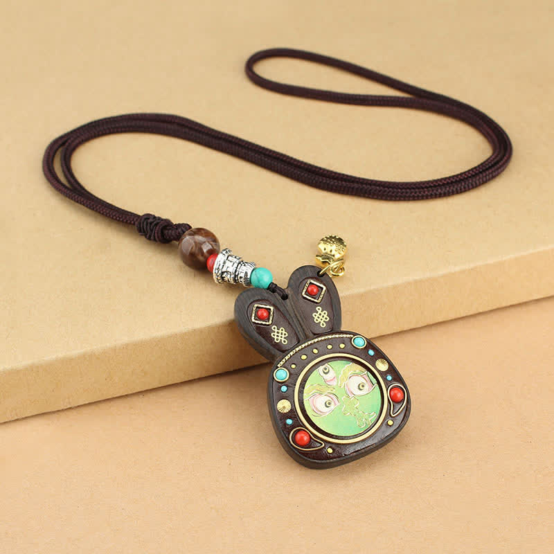 Ebony Five God of Wealth Thangka Necklace Pendant