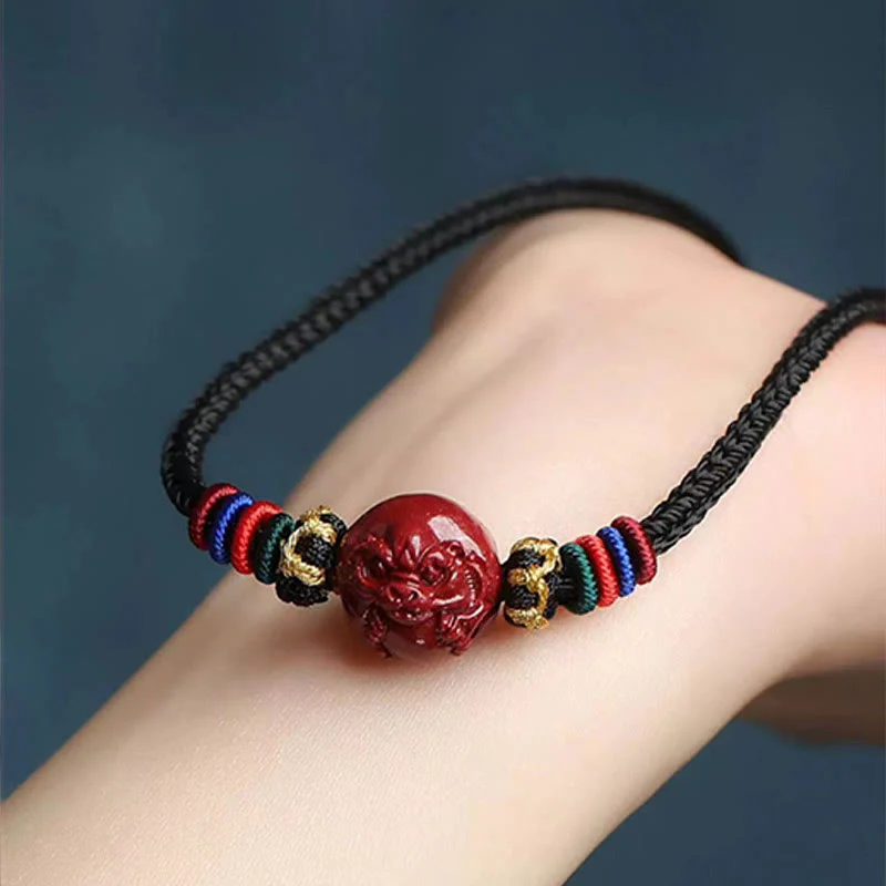 Cinnabar Chinese Zodiac Black String Blessing Necklace Pendant