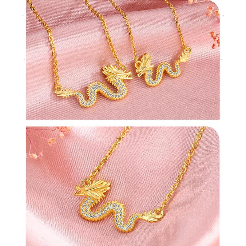 925 Sterling Silver Year of the Dragon Auspicious Golden Dragon Luck Chain Necklace Pendant