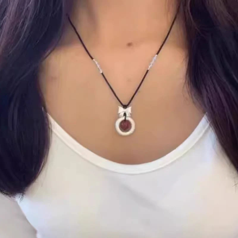 Renbeads 999 Sterling Silver Red Agate Peace Buckle Blessing Necklace Pendant