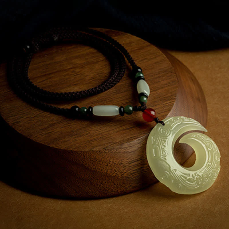 Peace Buckle Jade, Small Leaf Red Sandalwood, Cinnabar, Agate Luck Necklace Pendant
