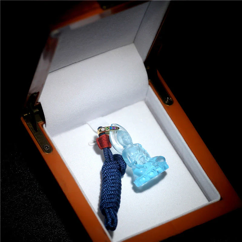 Blue Tathagata Buddha Medicine Buddha Liuli Crystal Amulet Necklace Pendant