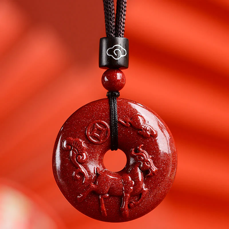 Chinese Zodiac Cinnabar Peace Buckle Necklace Pendant