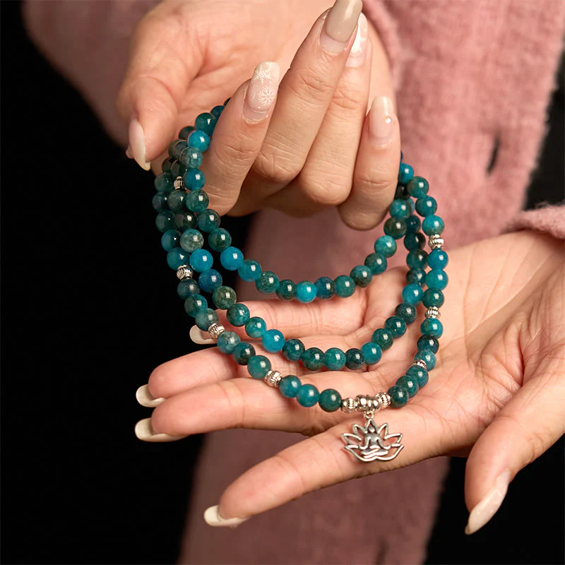 108 Mala Beads Apatite Om The Tree Of Life Lotus Bracelet